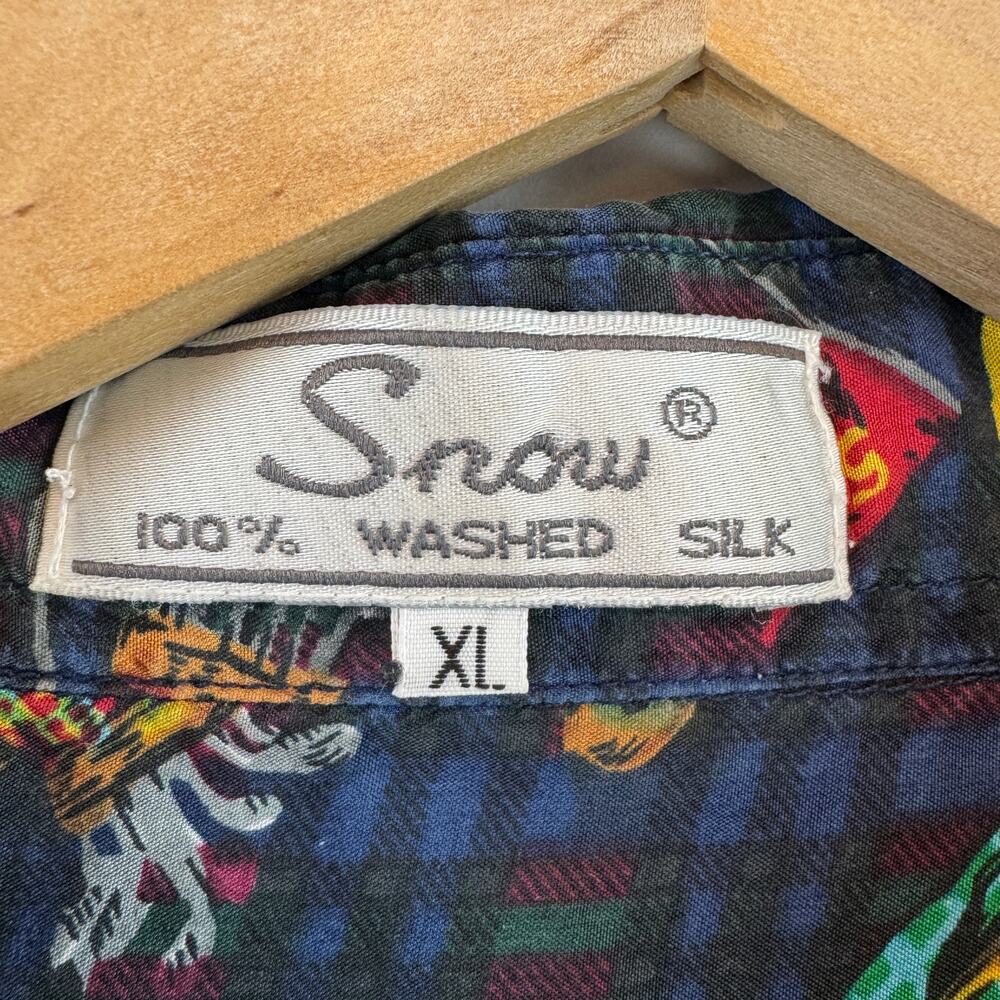 VTG 80's Snow Blue Plaid Washable Silk Golf Clubs Short Sleeve Shirt Size XL - Picture 4 of 13
